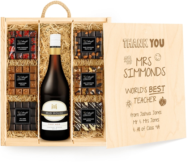 Gifts For Teachers Large Personalised Chocolate Tasting Experience With Red Wine